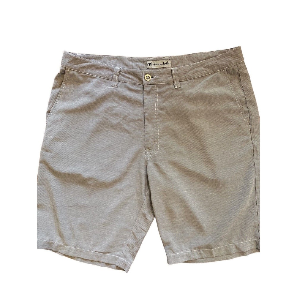 Travis Mathew Shorts Mens 38 Polyester Blend Golf Performance Gray White Stripe